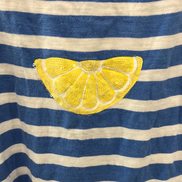 Kim Rogers Women’s XL Blue and White striped Shirt with embellished lemon design - Picture 4 of 4